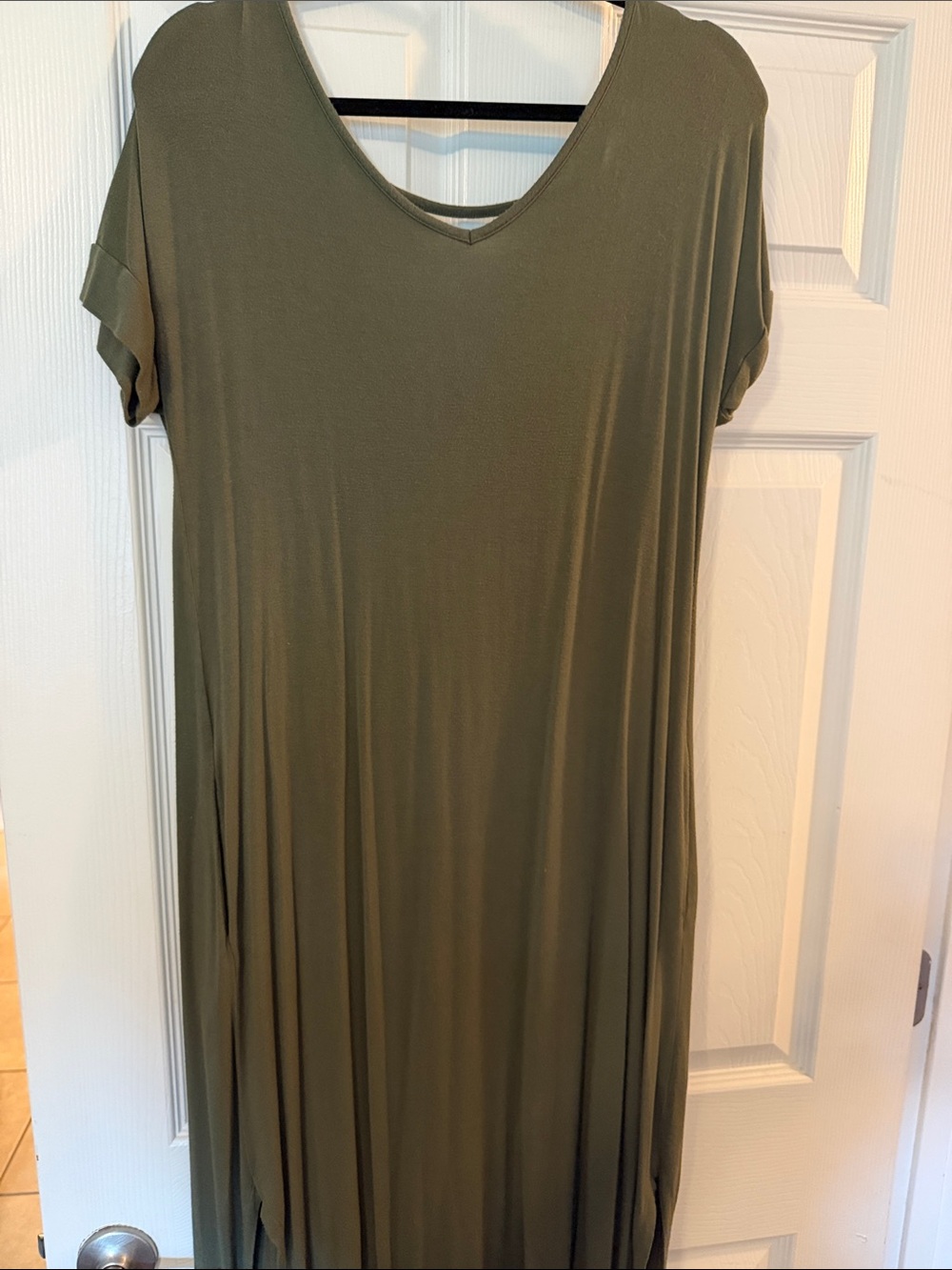 Classic V-Neck Short Sleeve Maxi Dress - Olive Green